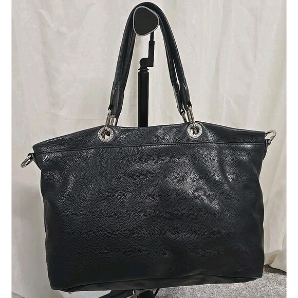 Longchamp Pebbled Genuine Leather Tote Shoulder Handbag Black - Picture 5 of 16